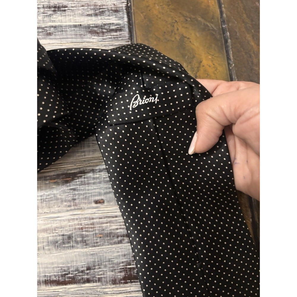 Brioni Men's Micro Polka Dot Silk Tie Black And White Elegant Business Classic - Picture 5 of 10